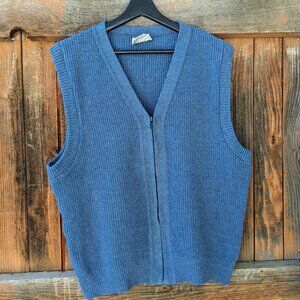 Vintage 80s Blue Wool Sweater Vest Men's XL Norsewear Knit Outdoors Zip Up Fall